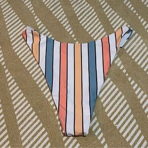 SHEIN Blue Peach & White Striped High-Cut Thong Bikini Bottom – Size Small EUC